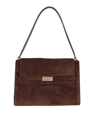 TORY BURCH: shoulder bags - Lee Radziwill Suede Large Shoulder Bag