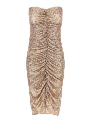 Norma Kamali: knee length dresses - Strapless Shirred Front Dress
