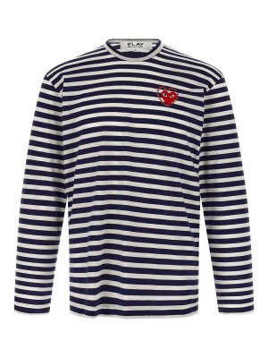Comme des Garçons Play: t-shirts - Logo Patch Stripes T-Shirt