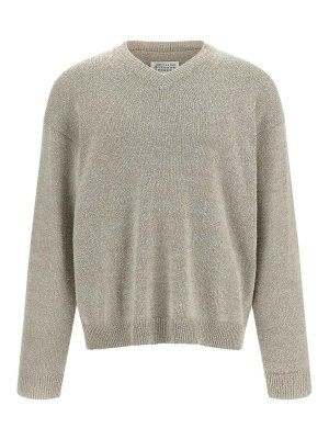 Maison Margiela: Strickpullover mit Rundhalsausschnitt - Rundhalspullover - Beige