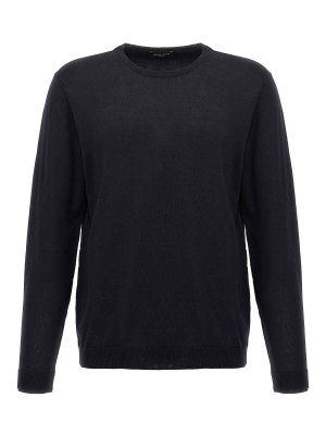 ROBERTO COLLINA: Strickpullover mit Rundhalsausschnitt - Rundhalspullover - Blau