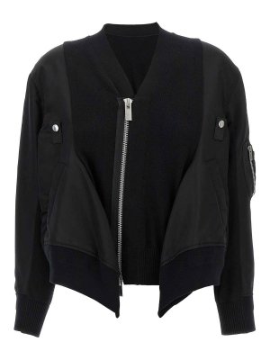Sacai: cardigan - Nylon Insert Cardigan
