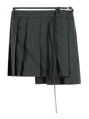 Acne Studios: gonne al ginocchio  e longuette - Gonna a pieghe di lana grigio scuro