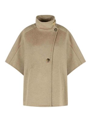 Max Mara: short coats - Derrik Beige Cashmere Cape