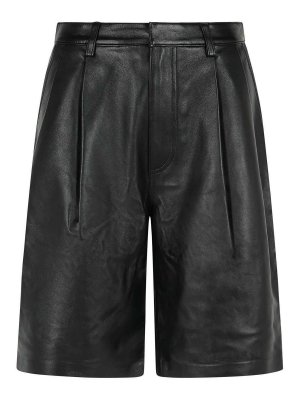 MICHAEL KORS: casual trousers - Black Pleated Leather Bermuda Shorts