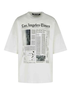 Palm Angels: t-shirts - Paxlatime News White Cotton T-Shirt