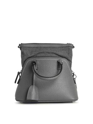 Maison Margiela: borse a tracolla - Mini borsa da 5ac in pelle grigia di ciottoli