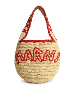 Marni: cross body bags - Medium  Bag In Red Natural Raffia