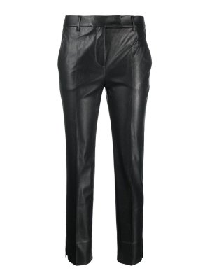 INCOTEX: Trousers Shorts - Stretch Faux Leather Slim Fit Trousers