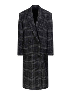 Isabel Marant Etoile: short coats - Lexana Long Check Wool Coat