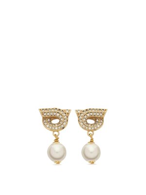 FERRAGAMO: Earrings - Gancini Earrings With Pearls And Crystals
