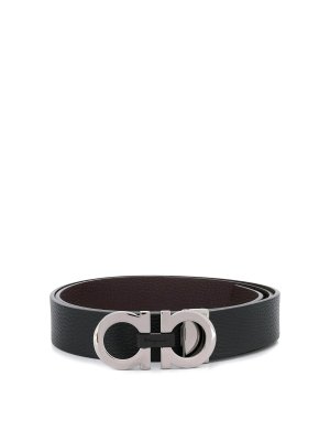 FERRAGAMO: belts - Grained Leather Gancini Reversible Belt