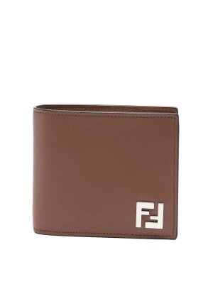 FENDI: wallets & purses - Leather And Ff Canvas Compact Bi-Fold Wallet