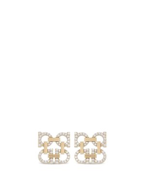 FERRAGAMO: Earrings - Crystal Embellished  Gancini Clip On Earrings