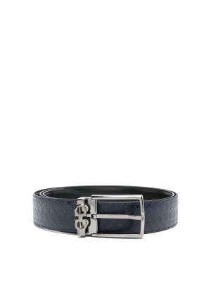 FERRAGAMO: belts - Double Gancini Logo-Debossed Leather Belt
