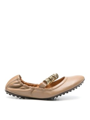 TOD'S: flat shoes - Metallic Rings Strap Nappa Leather Ballerinas