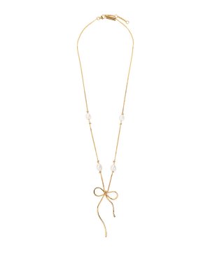 Marni: Necklaces & Chokers - Brass And Pearl Necklace