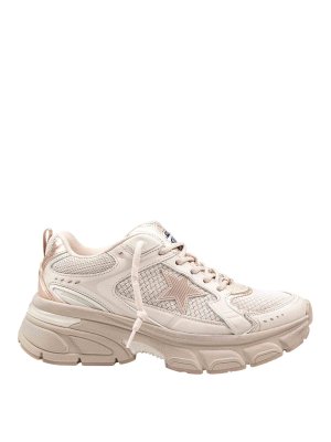 GOLDEN GOOSE: trainers - Leather and mesh sneakers Tortora color