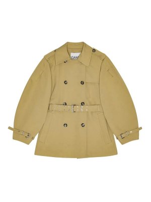 GANNI: cappotti corti - Trench midi twill pesante