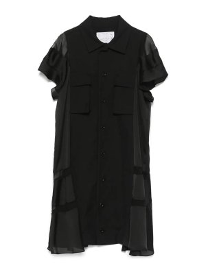 Sacai: knee length dresses - Suiting X Satin Dress