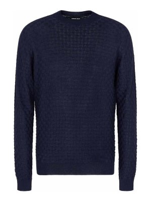 GIORGIO ARMANI: Strickpullover mit Rundhalsausschnitt - Rundhalspullover - Dunkelblau