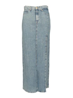 7 FOR ALL MANKIND: ニーレングススカート＆ミディ丈 - 膝丈/ミディスカート - ライトブルー