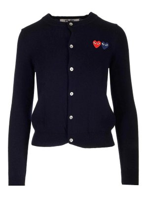 Comme des Garçons Play: cardigans - Crewneck Wool Cardigan