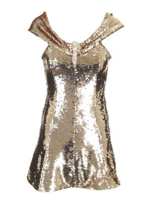 Self Portrait: short dresses - Gold Sequin Off Shoulder Mini Dress