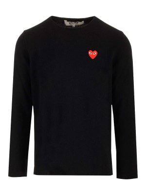 Comme des Garçons Play: Suéteres con cuello pico - Suéter Cuello Redondo - Negro