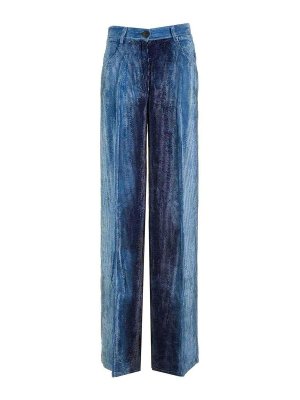 FORTE FORTE: Trousers Shorts - Degrad Denim Velvet Wide Leg Pants Delav