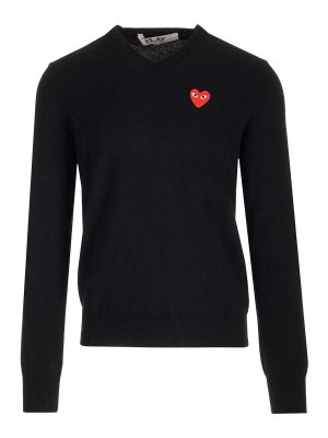 Comme des Garçons Play: Suéteres con cuello pico - Suéter Cuello Redondo - Negro