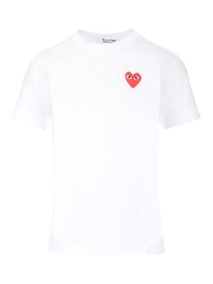 Comme des Garçons Play: t-shirt - T-Shirt Bianca Con Cuore Rosso