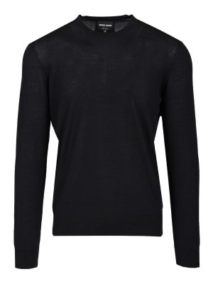 GIORGIO ARMANI: Strickpullover mit Rundhalsausschnitt - Rundhalspullover - Blau