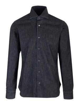 BARBA: shirts - Dark Blue Denim Dandy Shirt