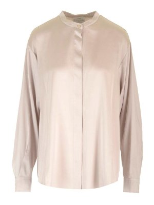 FORTE FORTE: shirts - Stretch Heavy Satin Silk Collar Shirt Perla
