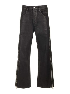 PURPLE BRAND: bootcut jeans - P018 Side-Zip Coated Wide Leg Jeans