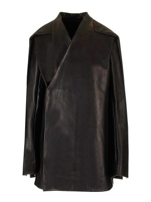 RICK OWENS: casual jackets - Officier Washed Leather Jacket