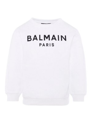 Balmain: Sweatshirts & Sweaters - White Cotton Sweatshirt With Logo Print