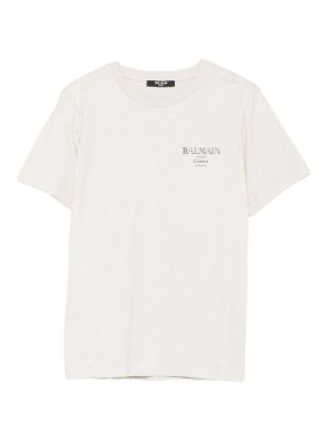 Balmain: t-shirts - Beige Cotton T-Shirt With Print