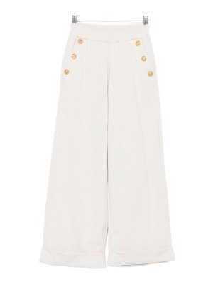 Balmain: casual trousers - Cream Cotton Trousers With Gold Buttons