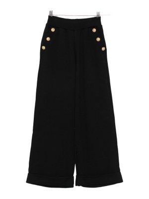 Balmain: casual trousers - Black Cotton Trousers With Gold Buttons