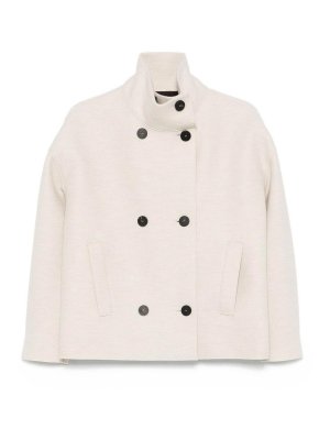 HARRIS WHARF LONDON: short coats - Double-Breasted Wool Short Coat In Beige