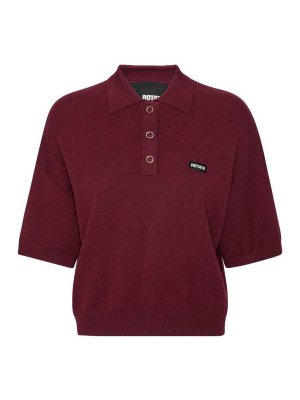 ROTATE Birger Christensen: polo shirts - Burgundy Polo Shirt With Logo Patch