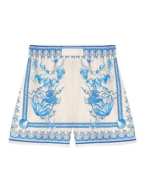 VERSACE: Trousers Shorts - Cotton Shorts With Underwater Baroque Print