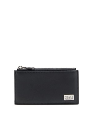 DIESEL: pochette - Portacarte in pelle nera con logo