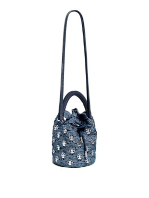 RABANNE: cross body bags - Blue Raffia And Leather Bucket Bag