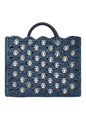 RABANNE: cross body bags - Denim Blue Tote Bag In Rafia