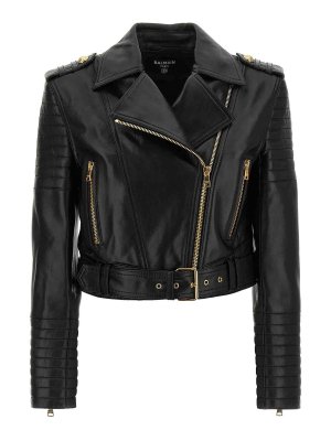 Balmain: Vestes en cuir - Blouson En Cuir - Noir