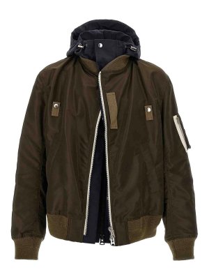 Sacai: bombers - Hooded Nylon Bomber Jacket