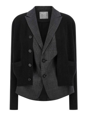 Sacai: cardigan - Cardigan a doppio strato